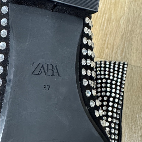 Zara Crystal Rhinestone Ballet Block Heel Flats in Black Size EU 37 / US 7 - Picture 12 of 13